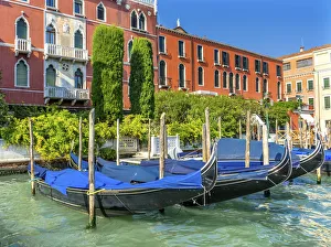 Grand Canal Prints: Colorful Grand Canal blue gondola reflections, Venice, Italy