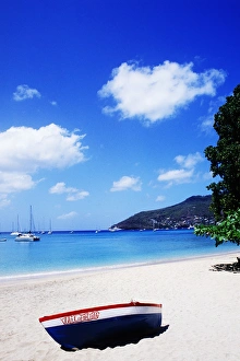 Images Dated 3rd September 2003: Colorful graphic boat Princess Margaret Beach in Bequia, Grenadines