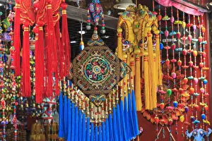 Guangzhou Prints: colorful hanging trinkets, shops around Nine Pedestrian Street, Guangzhou, China