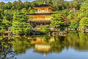 Zen Buddhism Prints: Colorful Kinkaku-Ji (Rokuon-Ji) golden pavilion