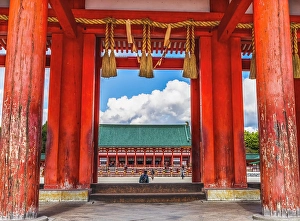 Kyoto Prints: Colorful large red entrance gate