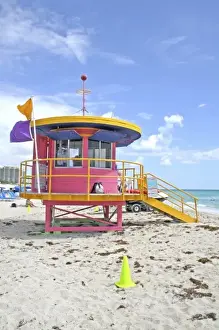Miami Prints: Colorful lifeguard stand modern art deco architecture, Miami Beach Florida