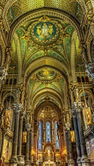 Mosaic Prints: Colorful mosaics, altar, stained glass