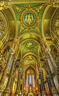 Mosaic Prints: Colorful mosaics, altar, stained glass
