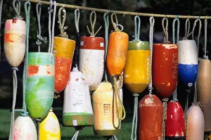 Images Dated 3rd January 2006: Colorful old crab pot buoys on display in Westport, Washington