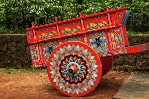 Prints of Colorful painted ox cart, La Paz Waterfall Gardens, Alajuela Province, Costa Rica. (Editorial Use Only) Images Dated 2024 October: Colorful painted ox cart, La Paz Waterfall Gardens