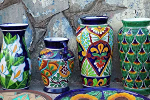 Pottery Prints: Colorful pottery for sale in downtown Loreto, Mexico