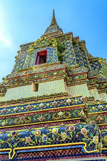 Ceramic Prints: Colorful red door ceramic Pagoda Phra Maha Chedi