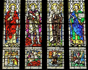 Church Of England Prints: Colorful Saints Peter Paul Petroc and George stained glass
