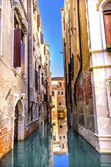 Venetian Prints: Colorful small canal building reflection, Venice, Italy