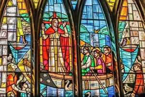 Church Of England Prints: Colorful stained glass Jesus preaching disciples