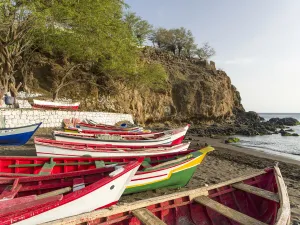 Transportation Prints: Colorful traditional fishing boats at the historic waterfront