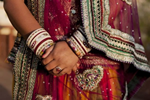 Colorful wedding costumes and sari. Model release. Pink City. Jaipur. Rajasthan. India