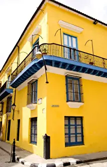Corner Prints: Colorful yellow building in Old Havana in Havana Cuba Habana