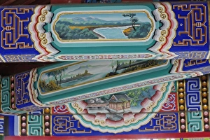 Images Dated 10th June 2008: Colorfully painted corridor details, Zhongshan Park, Beijing, China
