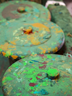 Plastic Prints: Colors all over container lid in Jaipur, Rajasthan, India