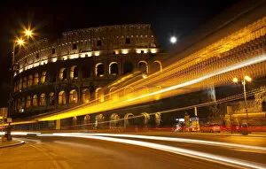 Italy Collection: Colosseum Modern Street Abstract Night Moon Time Lapse Rome Italy Built by Vespacian