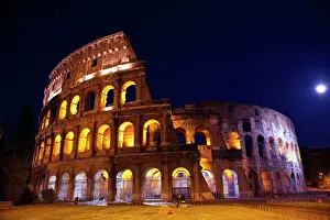 Roman Prints: Colosseum Overview Moon Night Lovers Rome Italy Built by Vespacian Resubmit--In