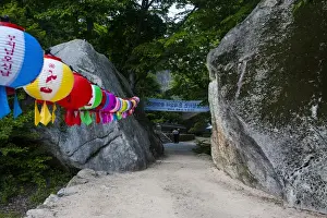Alley Prints: Colourful lanterns in a rock alley, Beopjusa Temple Complex, South Korea