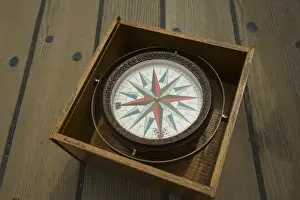 Tool Prints: Compass on deck of replica of one of the three ships that sailed from England to Virginia in 1607
