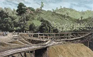 People In The Background Prints: Construction of the Panama Canal. Works in bridge called Alto-Obispo