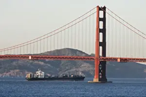 Suspension Prints: A container ship passes under the Golden Gate Bridge entering San Francisco Bay