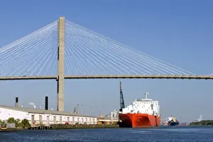 Shipping Prints: Container ships pass under the Talmadge Memorial Bridge on the Savannah River