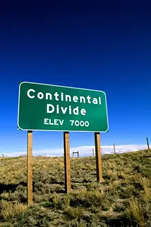 Elevation Prints: Continental Divide Sign in Rawlings Wyoming at 7000 feet