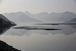 Prints of Cook Inlet, Alaska, waterway, curve, mountains, black and white Images Dated 2020 March: Cook Inlet, Alaska, waterway, curve, mountains, black and white