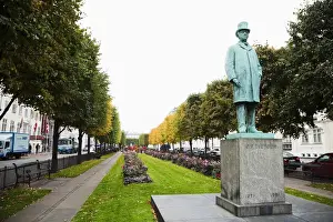 Low Angle Prints: Copenhagen, Denmark - Low angle view of a statue in a city garden. Horizontal shot
