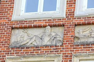 Neptune Prints: Copenhagen, Denmark. Marble relief, statue of Neptune and Poseidon
