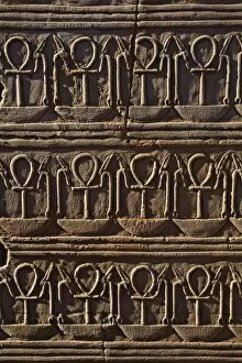 Coptic Christian symbol in Egyptian hieroglyphs, The Temple of Kom-Ombo, near Aswan, Egypt