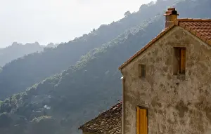 Old Fashioned Prints: Corsica. France. Europe. House in mountain village of Zicavo