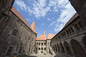 Corvins Castle (Corvinesti or Hunedorestilor) courtyard in Romania Europe, Eastern Europe