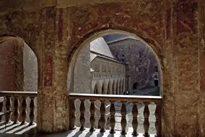 Renaissance Prints: Corvins Castle (Corvinesti or Hunedorestilor) view into the courtyard Europe