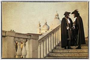 Carnival Prints: Couple on Bridge during Carnival Venice Italy