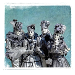 Carnival Prints: Two couples Elaborate costume for Carnival Venice Italy