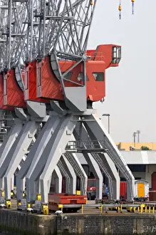 Cranes used for loading and unloading containers at the Port of Rotterdam, Netherlands