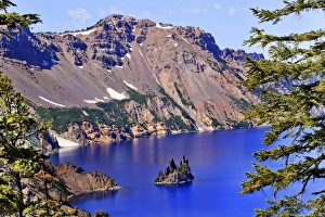Crater Prints: Crater Lake Reflection, Phantom Ship Island, Blue Sky Oregon Pacific Northwest