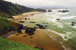 Height Prints: Crescent Beach from Ecola State Park, Oregon, USA