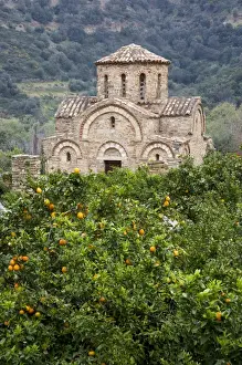 Byzantine Prints: Crete. Greece. Europe. Grove of orange trees & Church of the Panayia