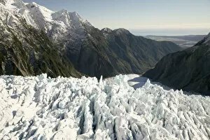 Images Dated 8th July 2007: Crevasses, Franz Josef Glacier, West Coast, South Island, New Zealand - aerial