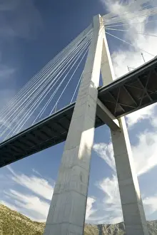Croatia, Dalmatia, Dubrovnik. Franjo Tudman Bridge, elegant suspension bridge spanning