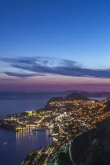 Dalmatia Prints: Croatia, Dubrovinik, Looking Down on Dubrovnik Old Town at Twilight