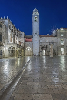Dalmatia Prints: Croatia, Dubrovinik, Stradun and Bell Tower at Dawn