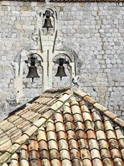 Bell Tower Prints: Croatia, Dubrovnik. Bell tower with three bells on top of the Church of Our Lady of Mt