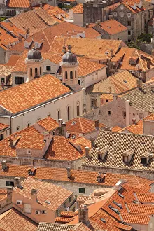 Images Dated 6th April 2020: Croatia, Dubrovnik. Historic walled city and UNESCO World Heritage Site, red tile roofs