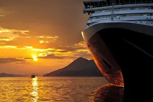 Reception Prints: Croatia, Dubrovnik. Sunset on the Nieuw Amsterdam in the port of Dubrovnik on its maiden voyage