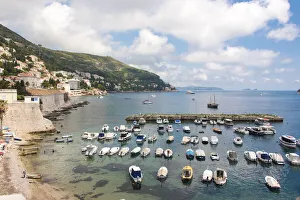 Dalmatia Prints: Croatia, Dubrovnik. View of marina and coastline from old city wall
