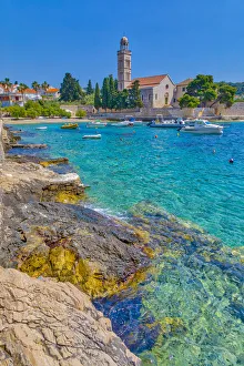 Franciscan Prints: Croatia, Hvar. Franciscan monastery and boat harbor